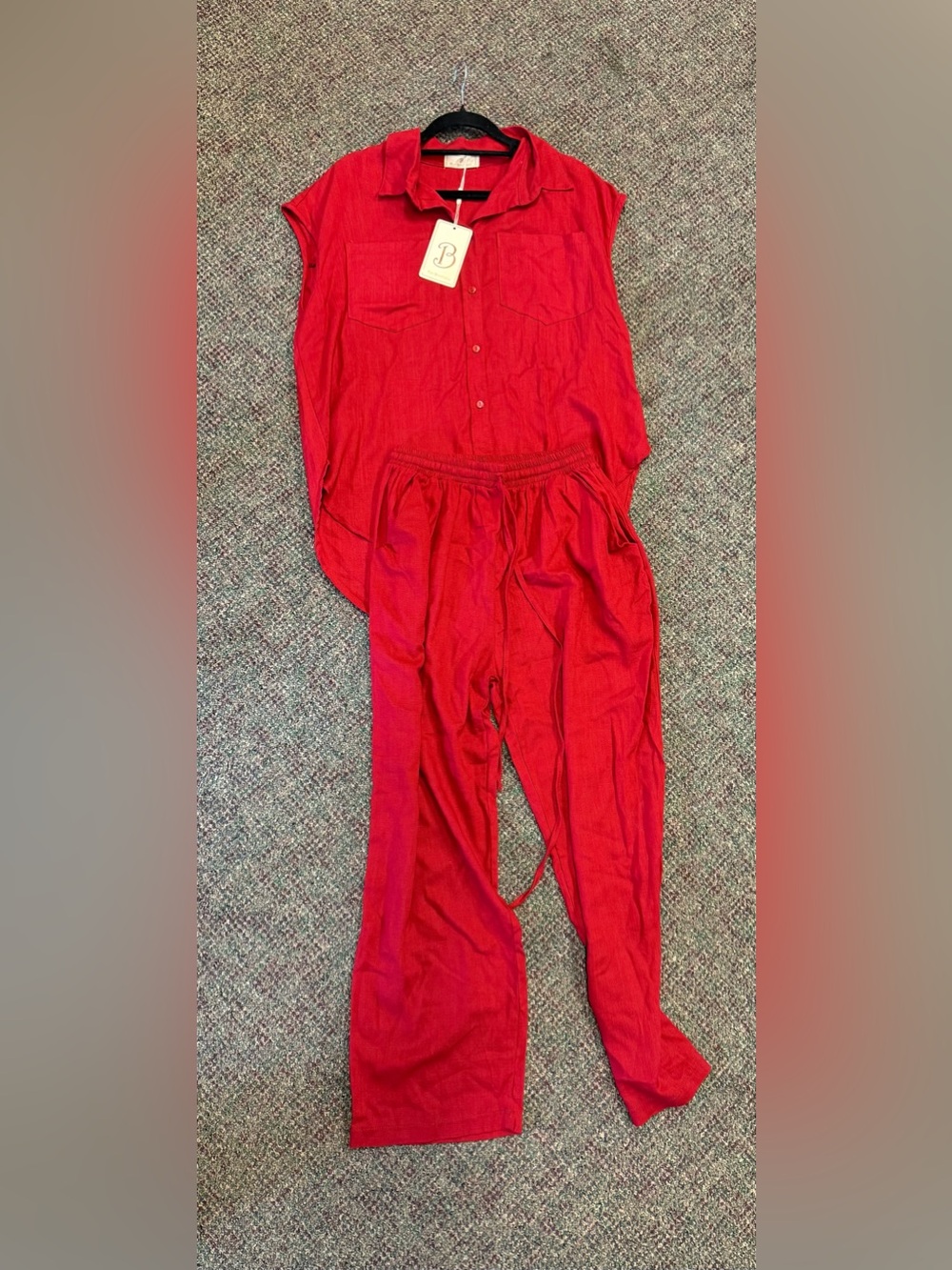 Women's Red Elastic-Waist Jogger Pants - Casual Everyday